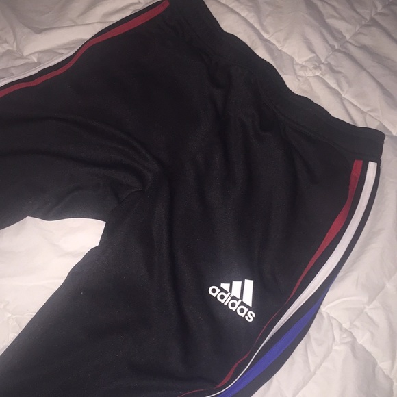 red white and blue adidas track pants